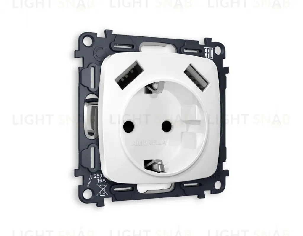 Комплект механизма электрической розетки USB A+A 18W Ambrella Volt Omega (OP1090, VM155) MO109010 MO109010