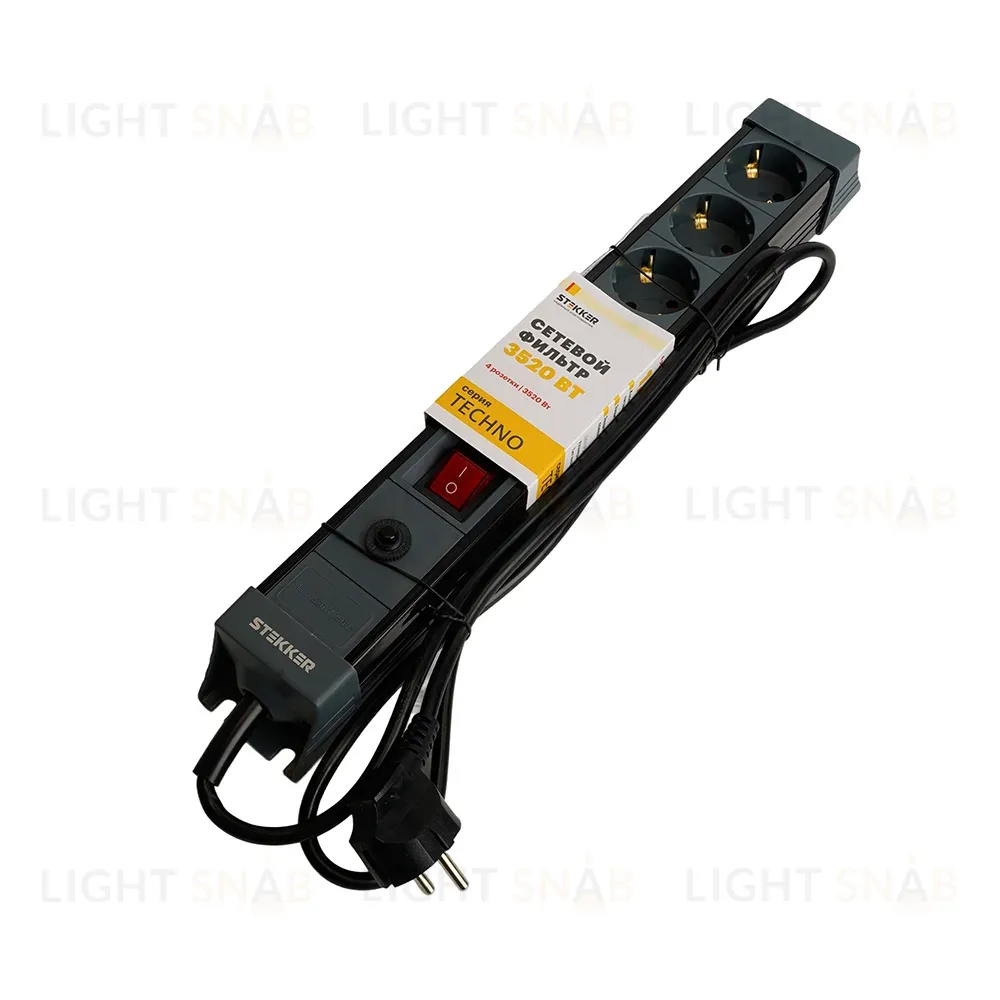 Сетевой фильтр 4-местный с/з Stekker Techno HM22-41-02 50156 50156