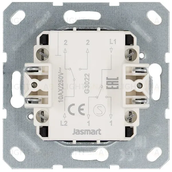 Выключатель двухклавишный проходной Jasmart 10A 250V с накладкой G3022T G3022T