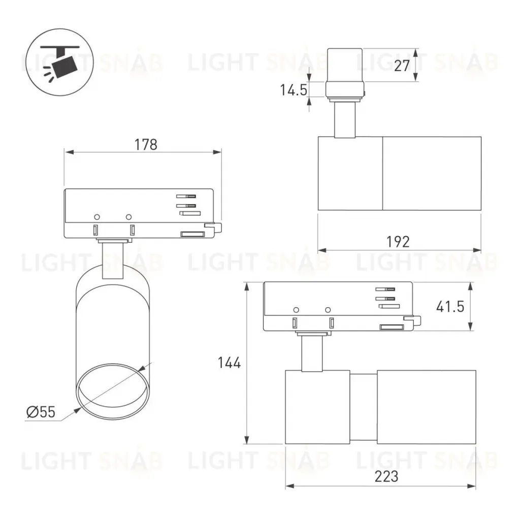 Трековый трехфазный светильник Arlight LGD-ARTEMIS-TRACK-4TR-R55-12W Day4000 (WH, 8-80 deg, 230V, DALI) 057881 057881