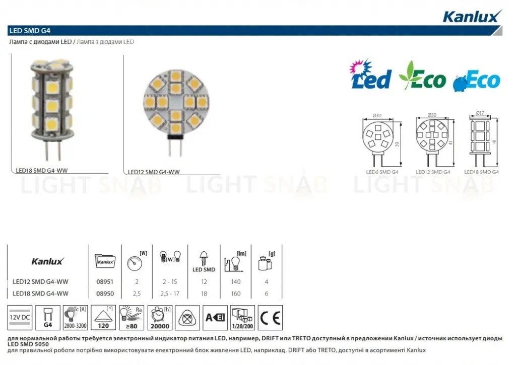 Лампа светодиодная Kanlux LED18 G4 2,5W 3000К 8950 8950