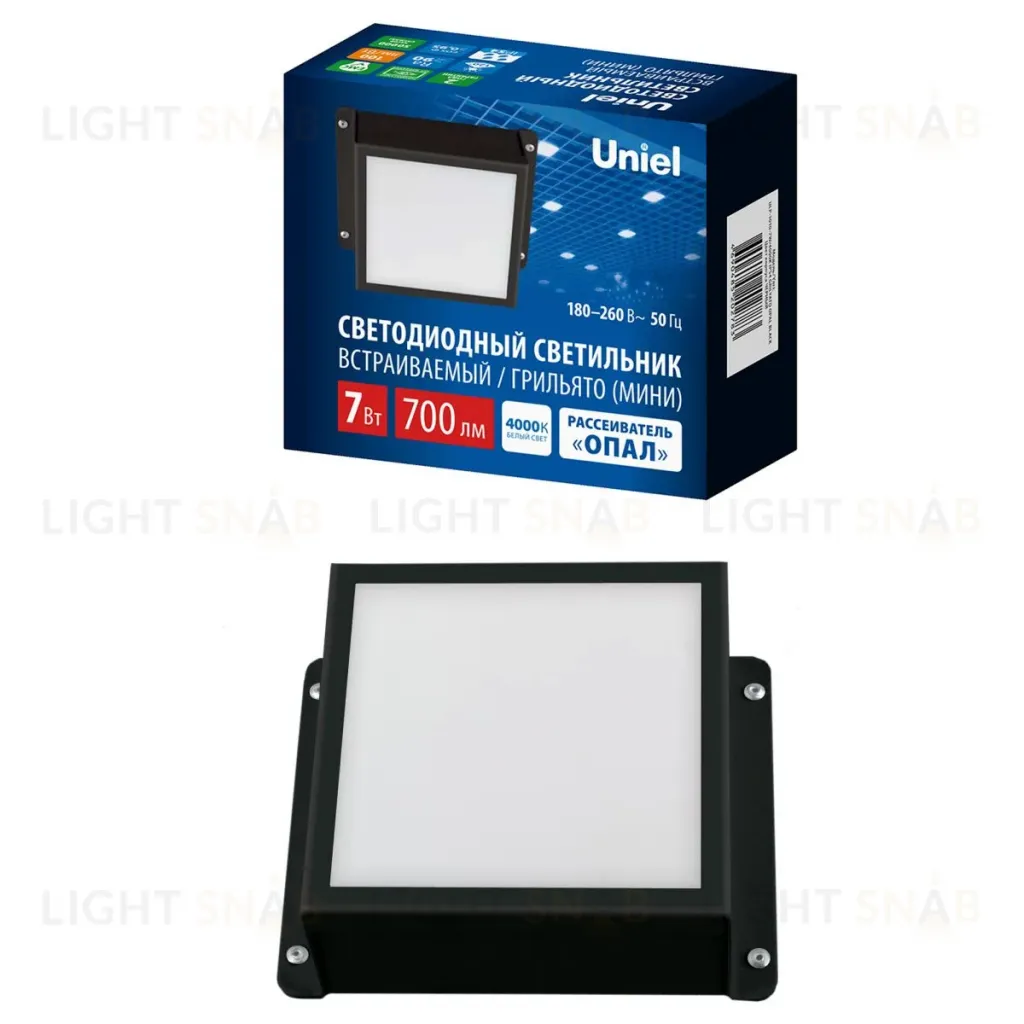 Встраиваемый светильник Uniel ULP-1010-7W/4000K IP54 GRILYATO OPAL BLACK UL-00012838 ULP-1010-7W/4000K IP54 GRILYATO OPAL BLACK