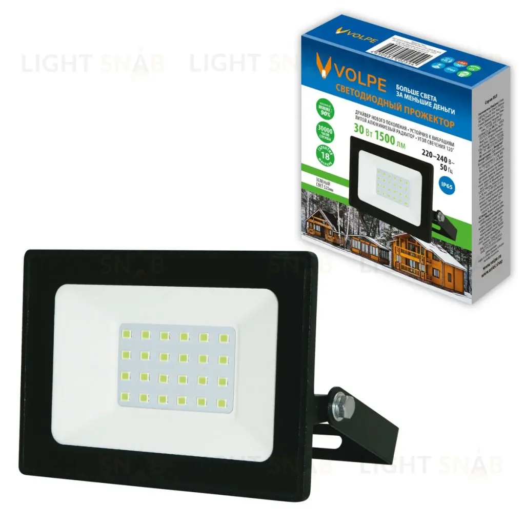 Прожектор Volpe ULF-Q519 30W/GREEN IP65 220-240V BLACK UL-00012827 ULF-Q519 30W/GREEN IP65 220-240V BLACK