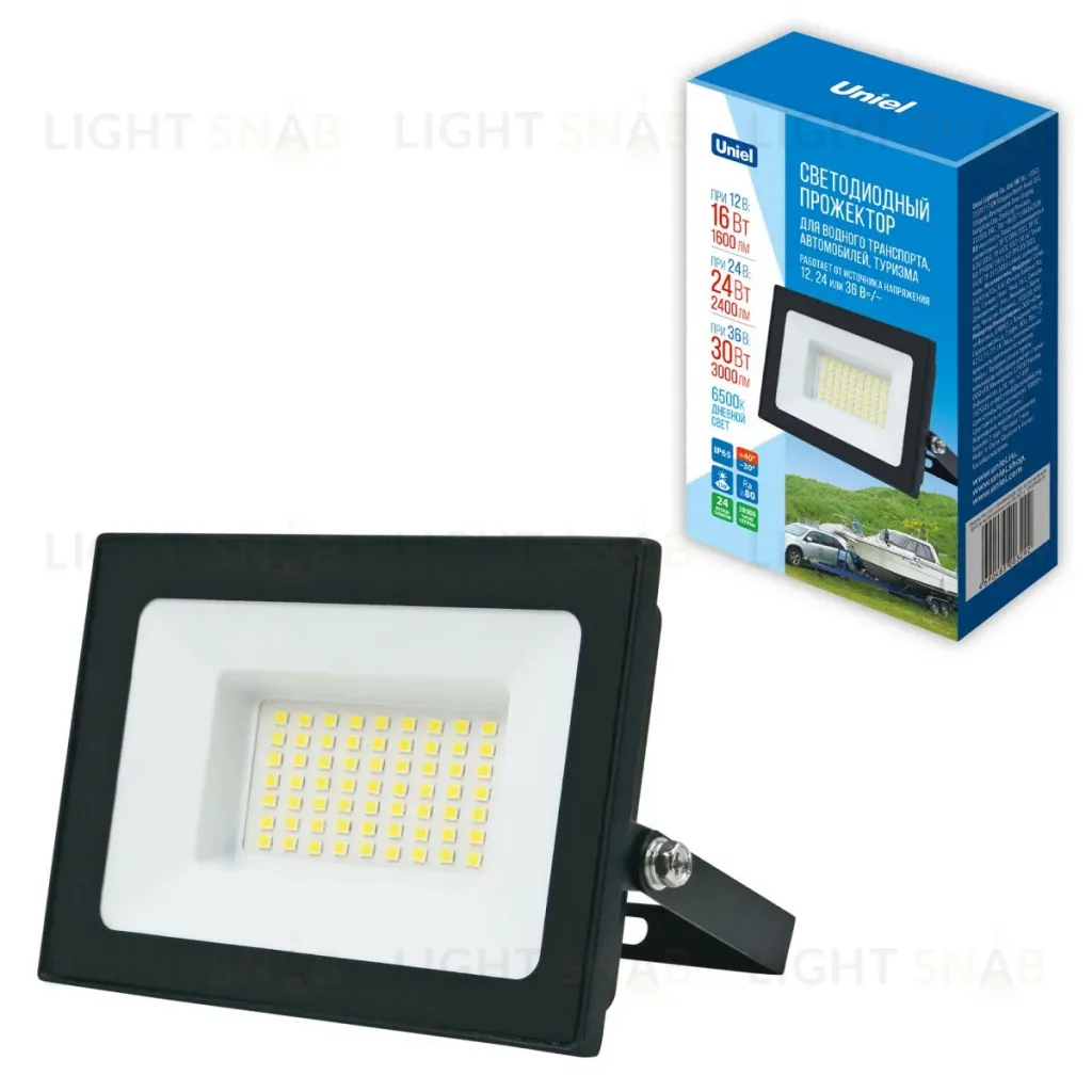 Прожектор Uniel ULF-F70 30W/6500K IP65 12/24/36V BLACK UL-00012873 ULF-F70 30W/6500K IP65 12/24/36V BLACK