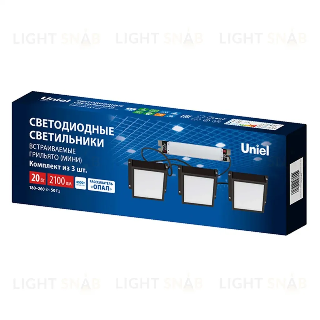 Встраиваемый светильник Uniel ULP-1010-20W/4000K IP54 GRILYATO OPAL BLACK KIT03 UL-00012836 ULP-1010-20W/4000K IP54 GRILYATO OPAL BLACK KIT03