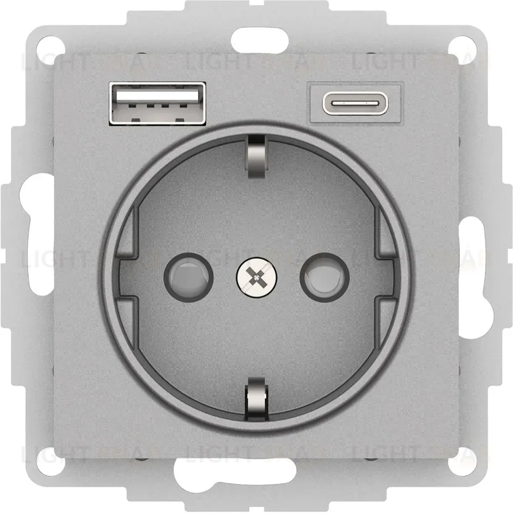Розетка 16А с USB A+C (5В/2,4А/3 А, 2х5В/1,5А), Systeme Electric AtlasDesign Алюминий ATN000332 ATN000332