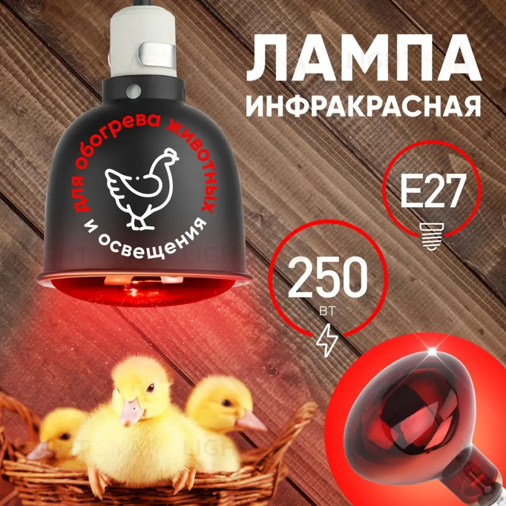 Инфракрасная лампа для обогрева животных и освещения Эра ИКЗК 220-250 R127 Б0055442 Б0055442