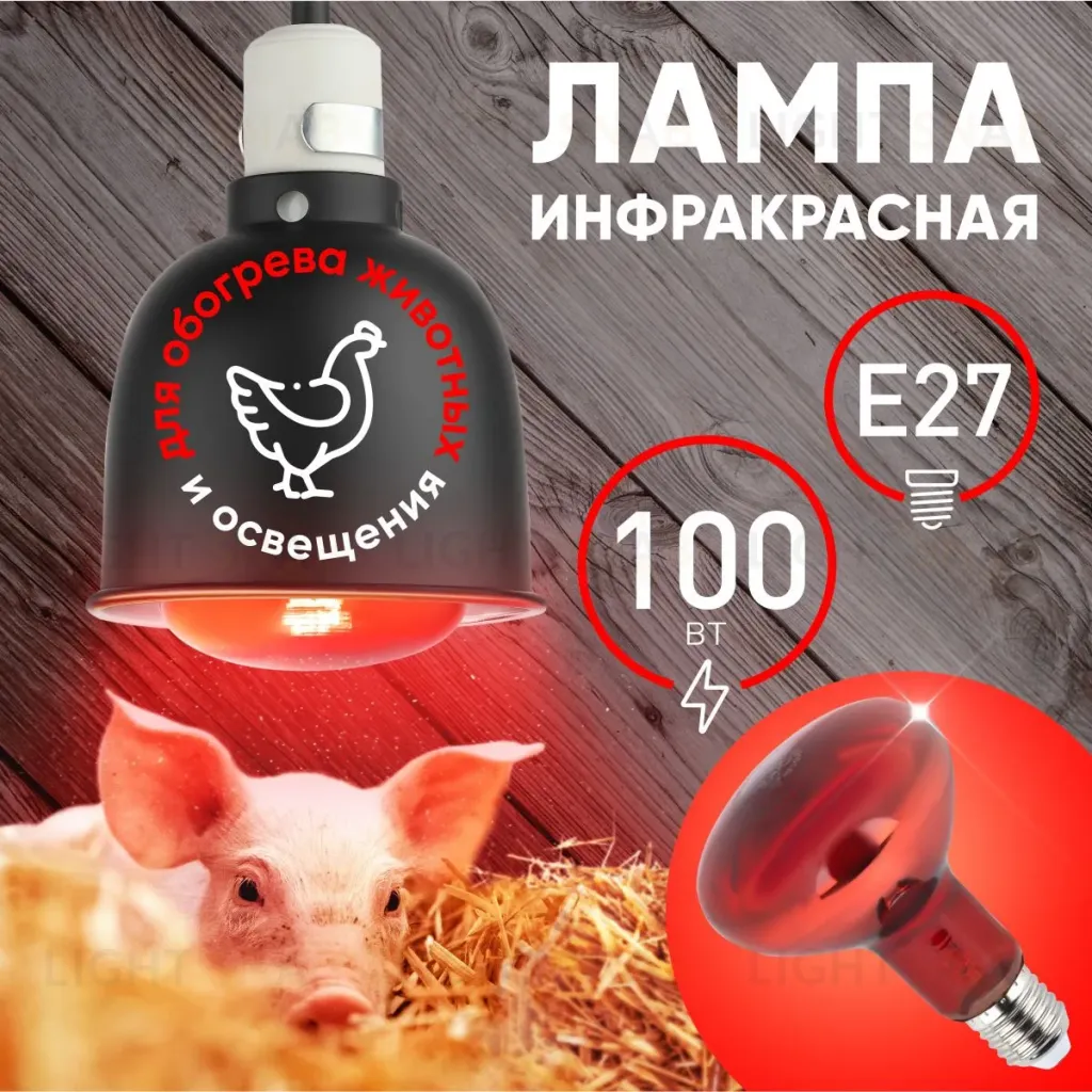 Инфракрасная лампа для обогрева животных и освещения Эра ИКЗК 230-100 R95 E27 Б0064638 Б0064638