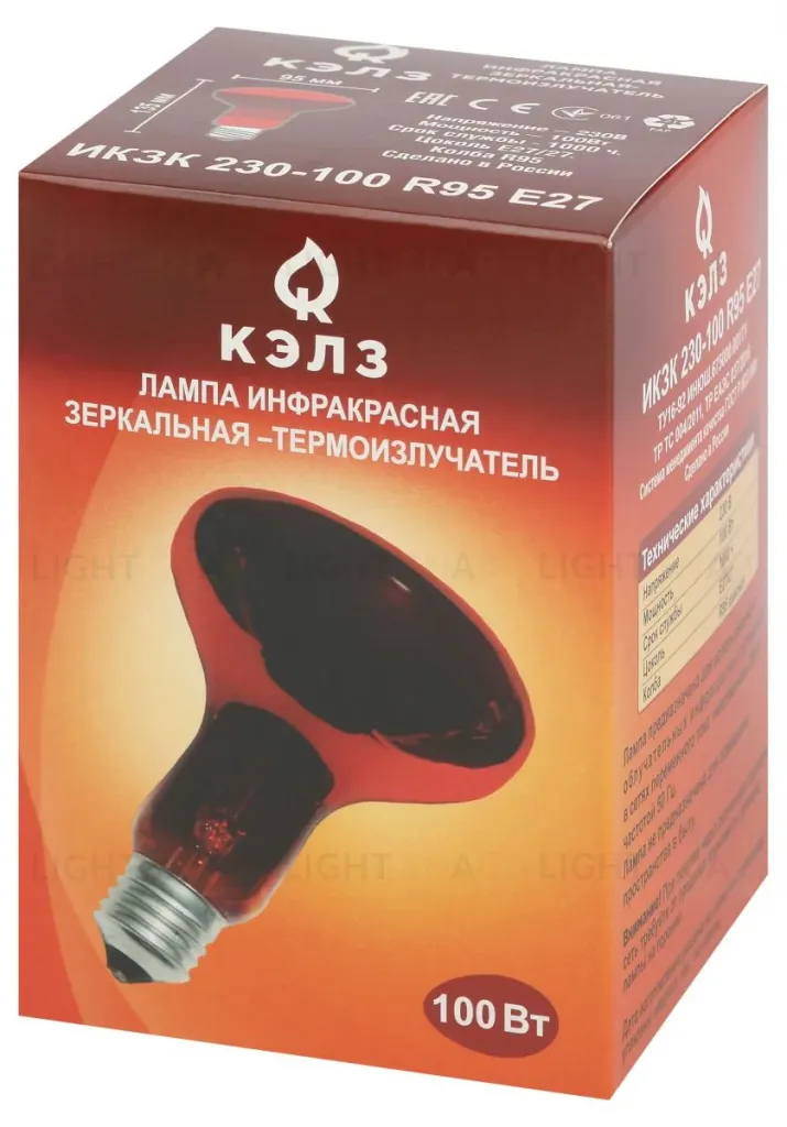 Инфракрасная лампа для обогрева животных и освещения Эра ИКЗК 230-100 R95 E27 Б0064638 Б0064638