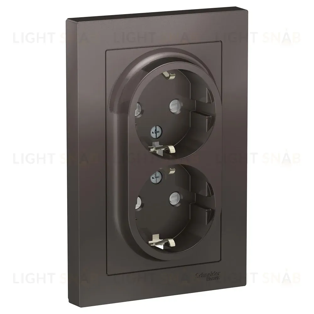 Розетка с/з двойная, со шторками, 16А, в сборе Systeme Electric AtlasDesign Мокко ATN000626 ATN000626