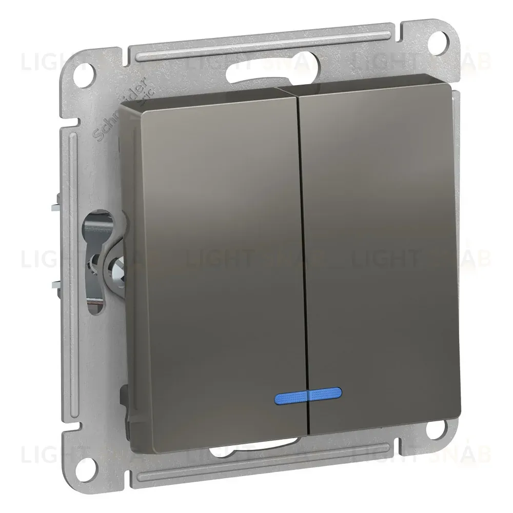 Выключатель 2-клавишный с подсветкой, сх.5а, 10АХ, Systeme Electric AtlasDesign Сталь ATN000953 ATN000953