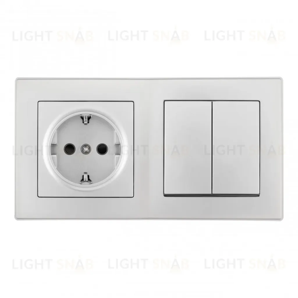 Выключатель двухклавишный с розеткой Arte Milano SET06-2-30-2-40-1 silver SET06-2-30-2-40-1 silver