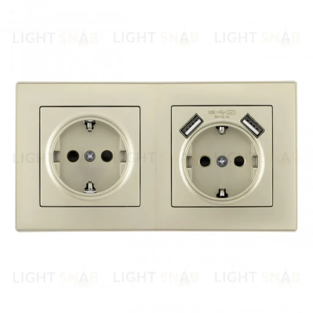 Розетка двойная (двухпостовая) с USB Arte Milano SET06-2-47-1-40-1 shampan SET06-2-47-1-40-1 shampan