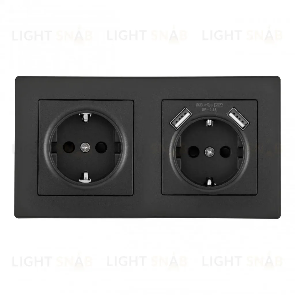 Розетка двойная (двухпостовая) с USB Arte Milano SET06-2-47-1-40-1 black SET06-2-47-1-40-1 black