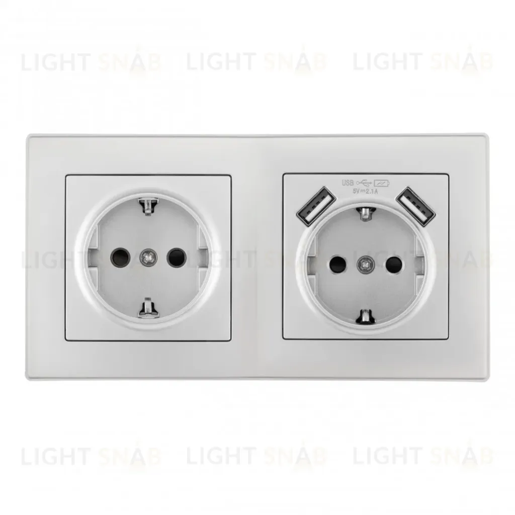 Розетка двойная (двухпостовая) c USB Arte Milano SET06-2-47-1-40-1 silver SET06-2-47-1-40-1 silver