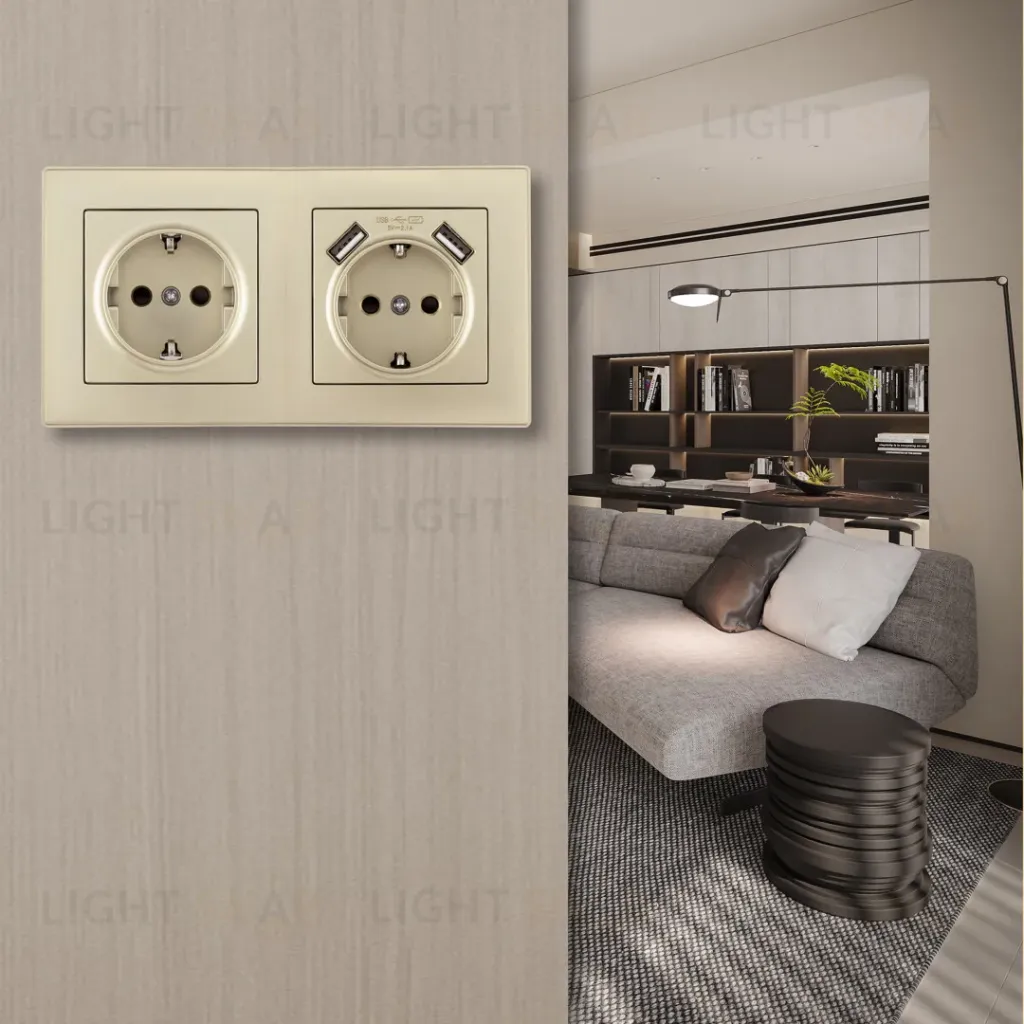 Розетка двойная (двухпостовая) с USB Arte Milano SET06-2-47-1-40-1 shampan SET06-2-47-1-40-1 shampan