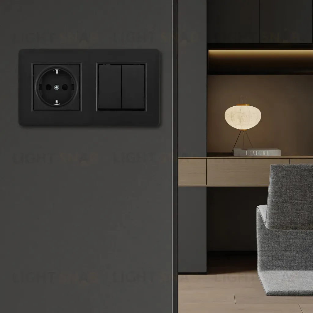 Выключатель двухклавишный с розеткой Arte Milano SET16-2-40-1-30-2 black SET16-2-40-1-30-2 black