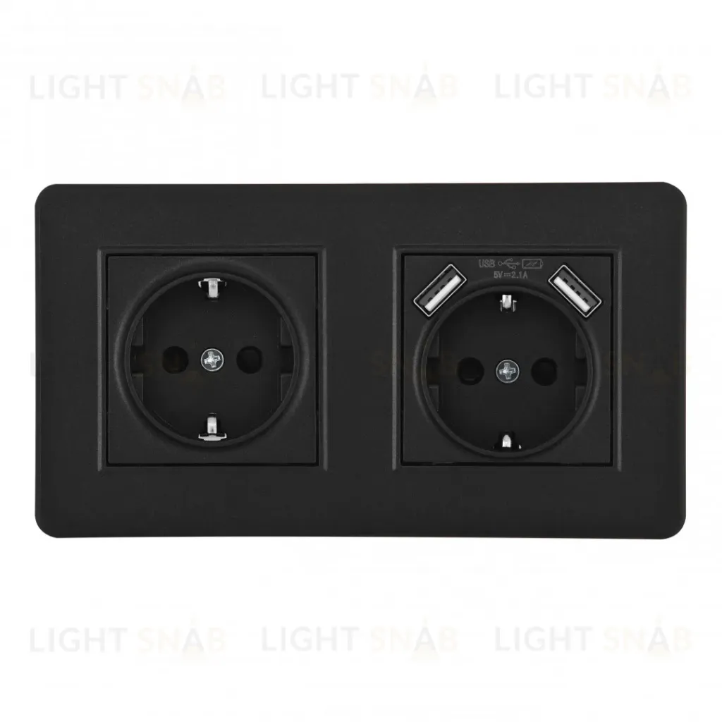 Розетка двойная (двухпостовая) с/з и шторками + USB Arte Milano SET16-2-47-1-40-1 black SET16-2-47-1-40-1 black