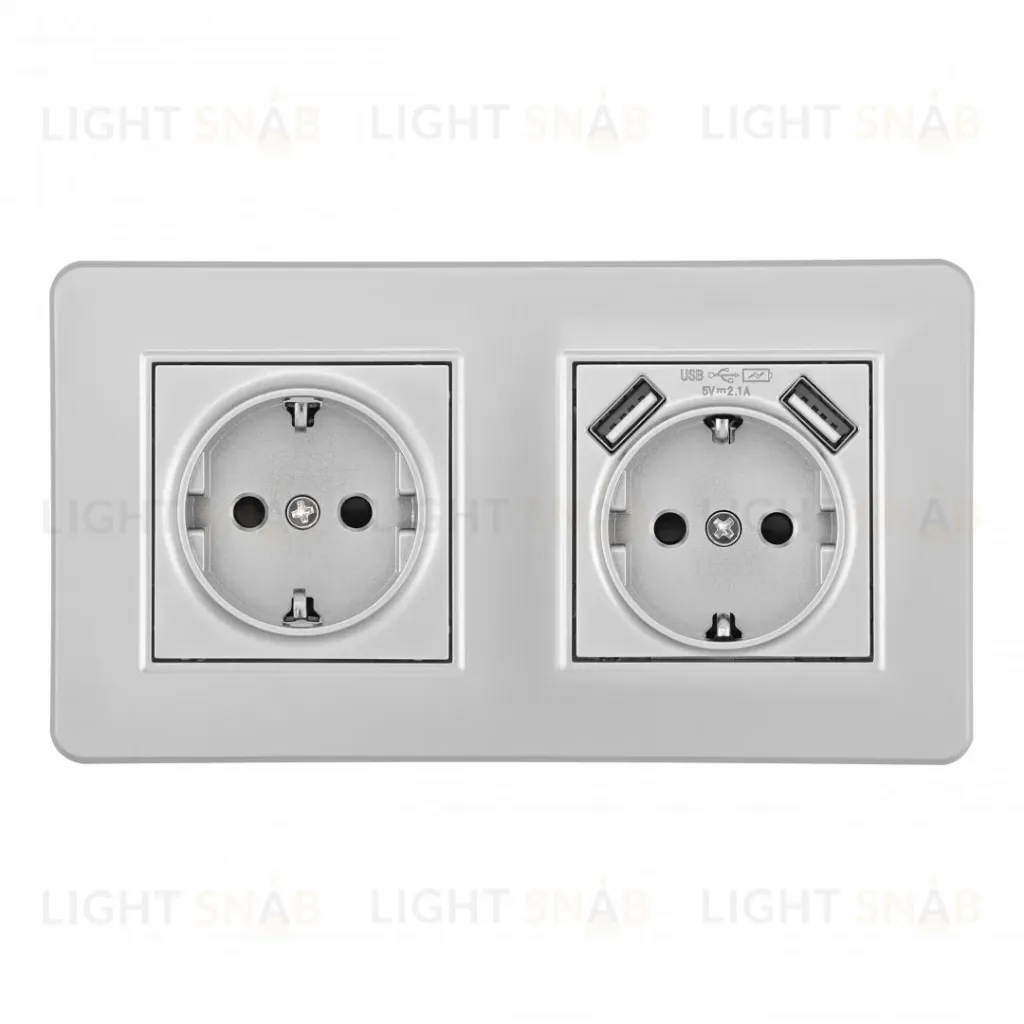Розетка двойная (двухпостовая) с/з и шторками + USB Arte Milano SET16-2-47-1-40-1 silver SET16-2-47-1-40-1 silver