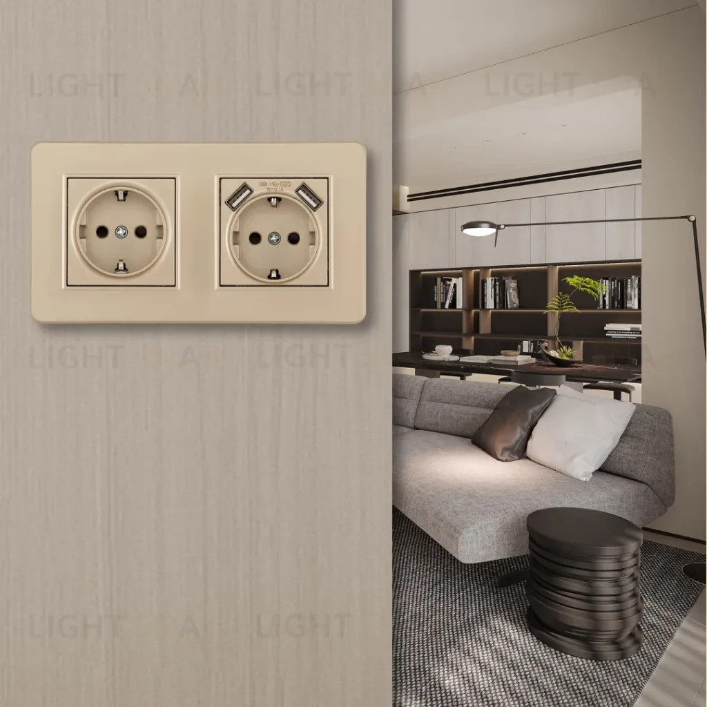 Розетка двойная (двухпостовая) с/з и шторками + USB Arte Milano SET16-2-47-1-40-1 shampan SET16-2-47-1-40-1 shampan
