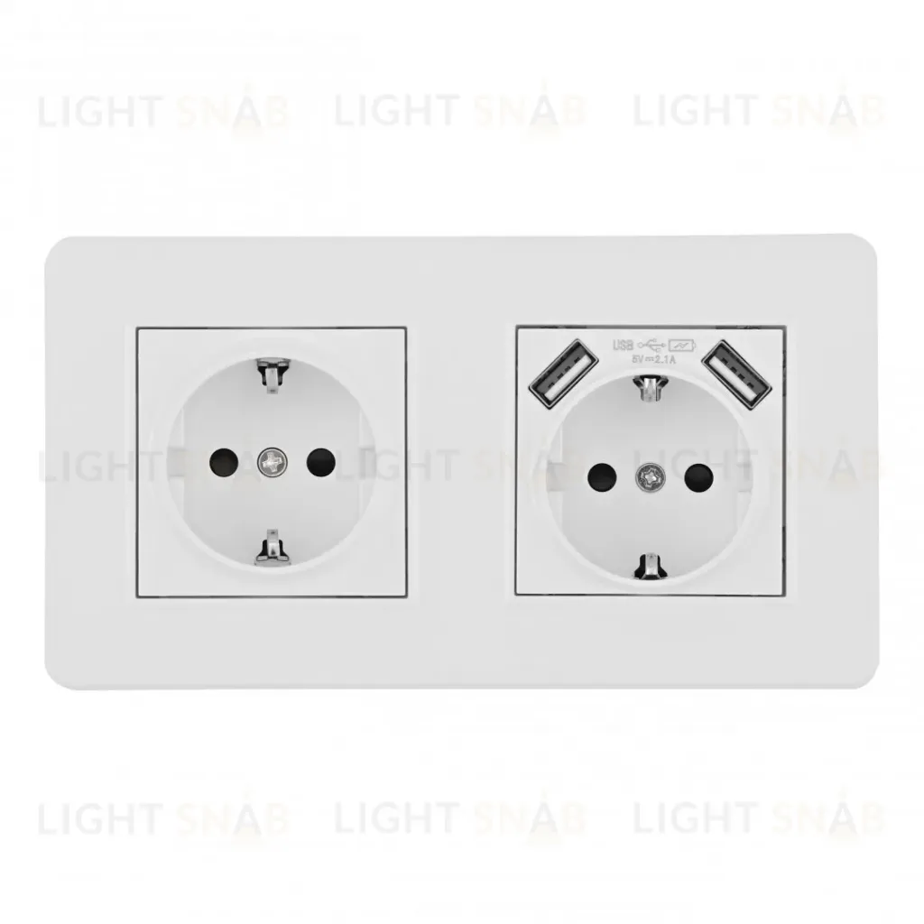 Розетка двойная (двухпостовая) с/з и шторками + USB Arte Milano SET16-2-47-1-40-1 white SET16-2-47-1-40-1 white