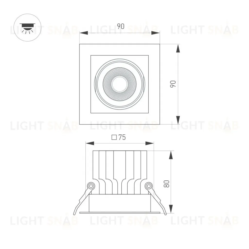 Встраиваемый светильник Arlight MS-VORTEX-BUILT-S90x90-12W Warm3000 (WH-WH, 20 deg, 230V) 057912 057912