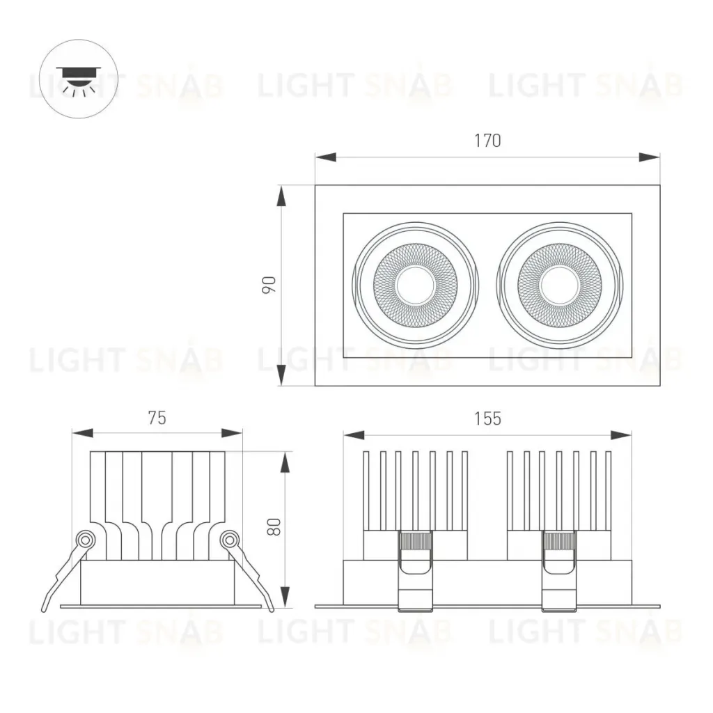 Встраиваемый светильник Arlight MS-VORTEX-BUILT-S170x90-2x12W Day4000 (WH-WH, 20 deg, 230V) 057770 057770