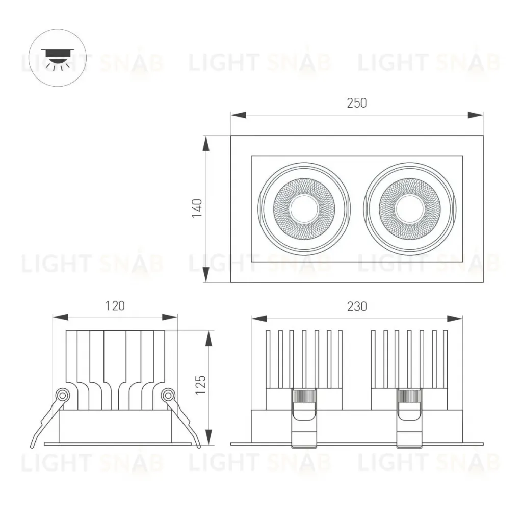 Встраиваемый светильник Arlight MS-VORTEX-BUILT-S250x140-2x30W Day4000 (WH-WH, 50 deg, 230V) 042370 042370