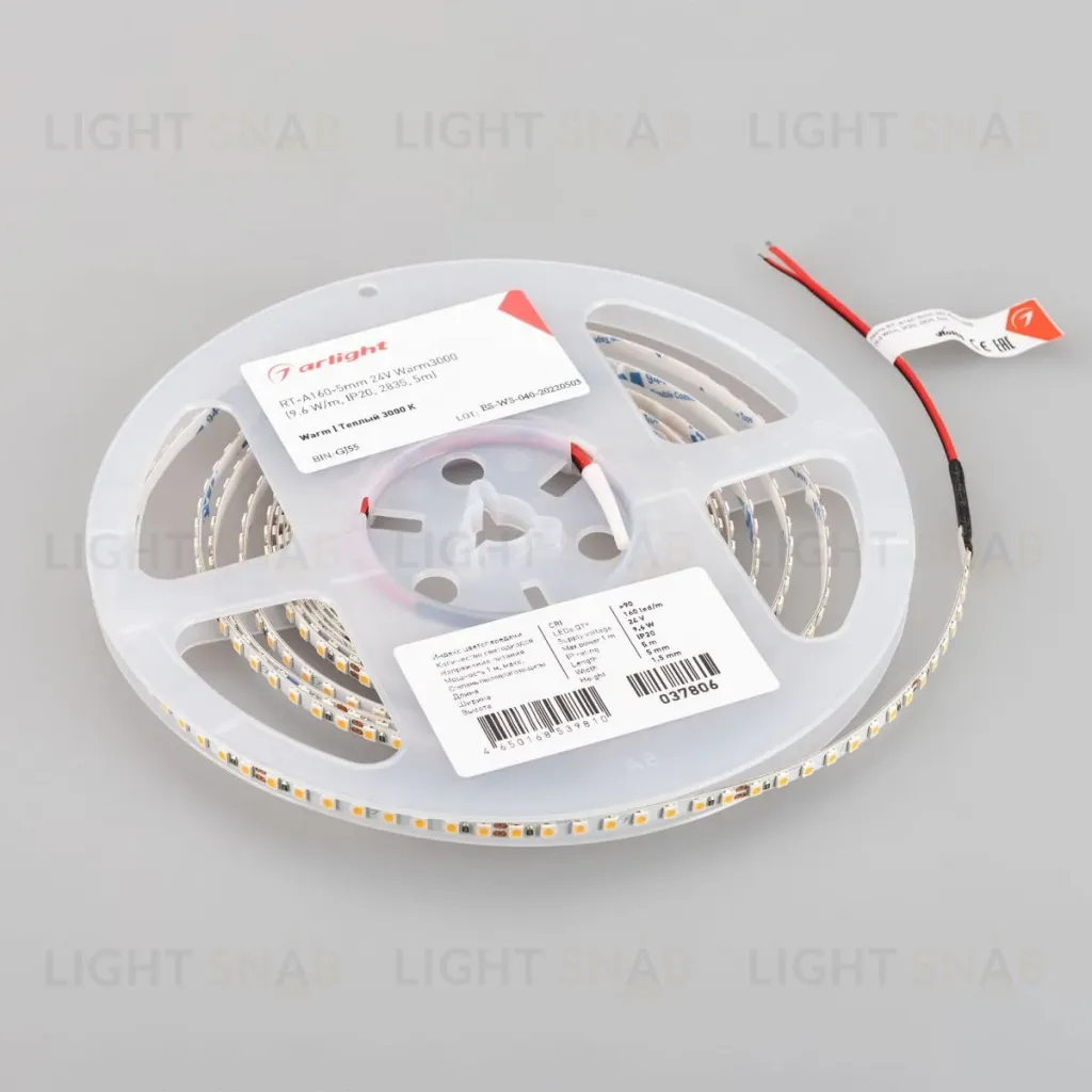 Светодиодная лента Arlight UL-A160-5mm 24V Warm3000 (9.6 W/m, IP20, 5m) 037806(1) 037806(1)