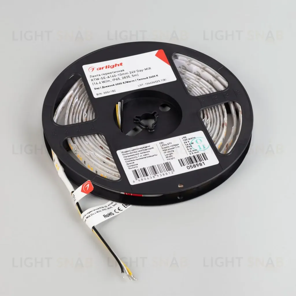 Светодиодная лента герметичная Arlight RTW-SE-A140-10mm 24V Day-MIX (14.4 W/m, IP65, 2835, 5m) 058981 058981