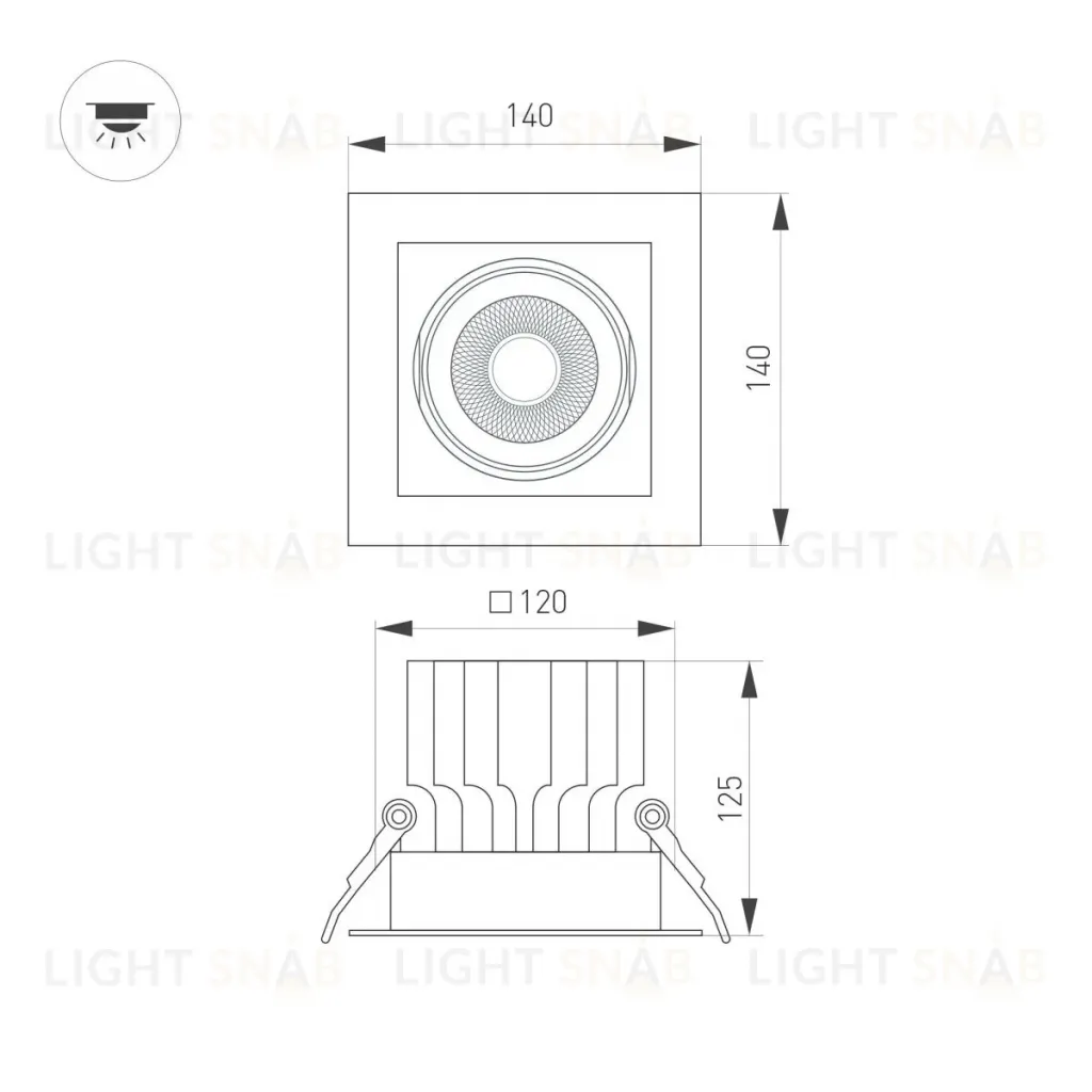 Встраиваемый карданный светильник Arlight MS-VORTEX-BUILT-S140x140-30W Day4000 (WH-WH, 50 deg, 230V) (IP20 Металл) 057925 057925
