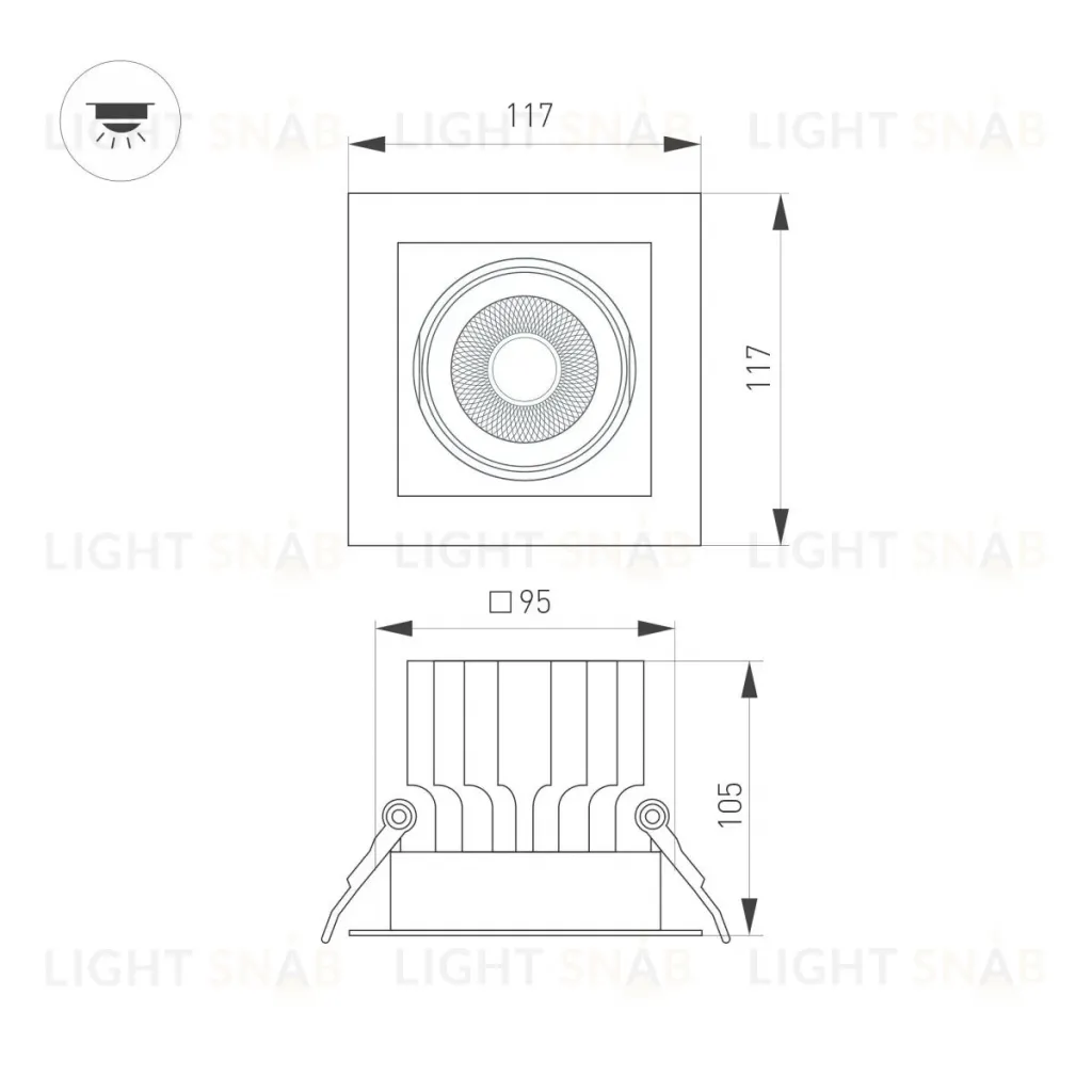 Встраиваемый карданный светильник Arlight MS-VORTEX-BUILT-S117x117-20W Warm3000 (WH-WH, 20 deg, 230V) (IP20 Металл) 057916 057916