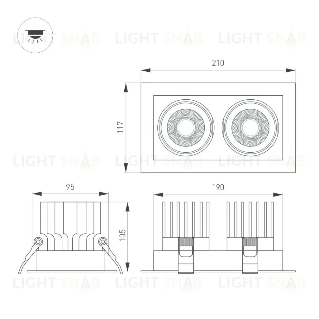 Встраиваемый карданный светильник Arlight MS-VORTEX-BUILT-S210x117-2x20W Day4000 (WH-WH, 20 deg, 230V) (IP20 Металл) 057769 057769