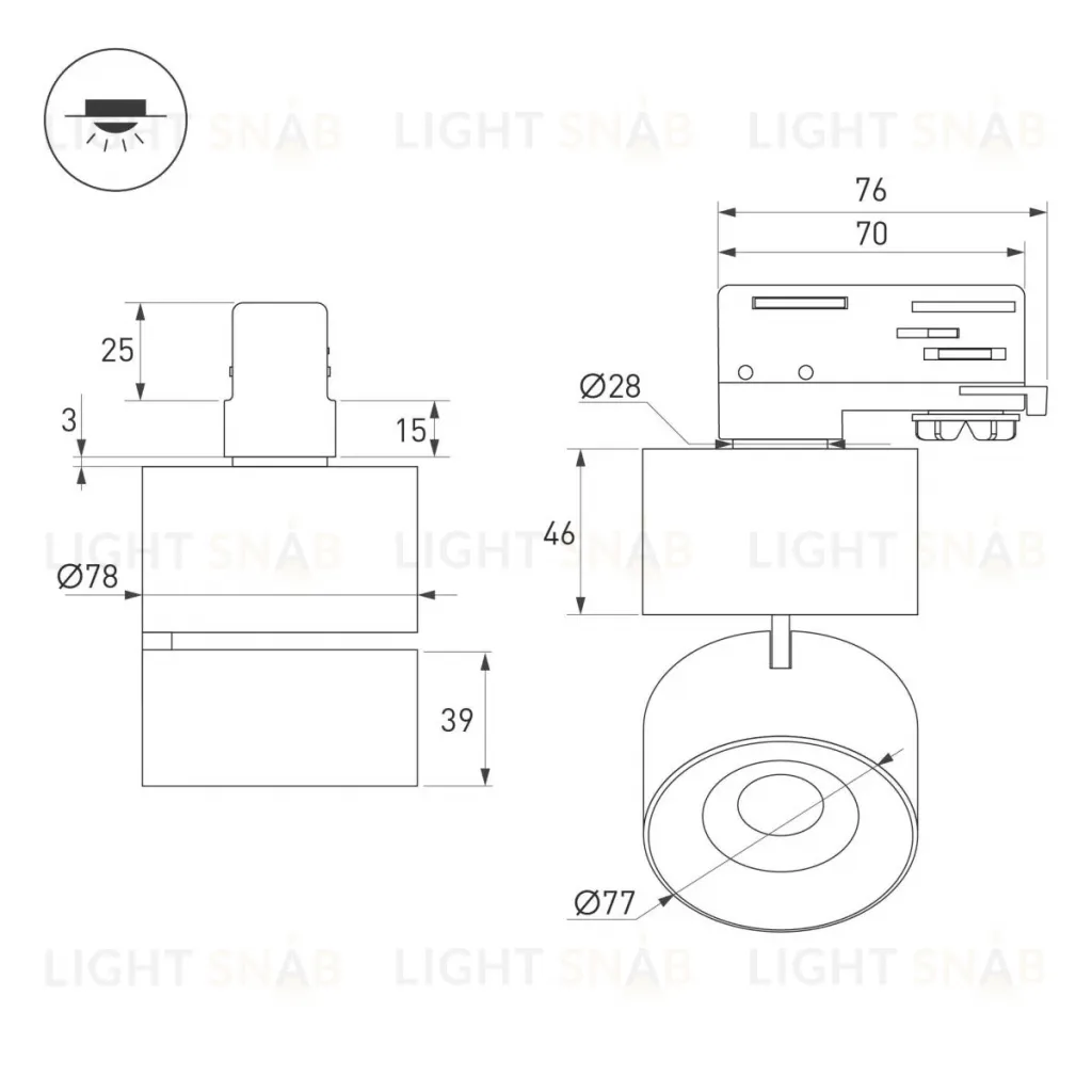 Трековый трехфазный светильник Arlight SP-PLURIO-TRACK-4TR-R77-9W Day4000 (WH-WH, 36 deg, 230V) (IP20 Металл) 038098 038098
