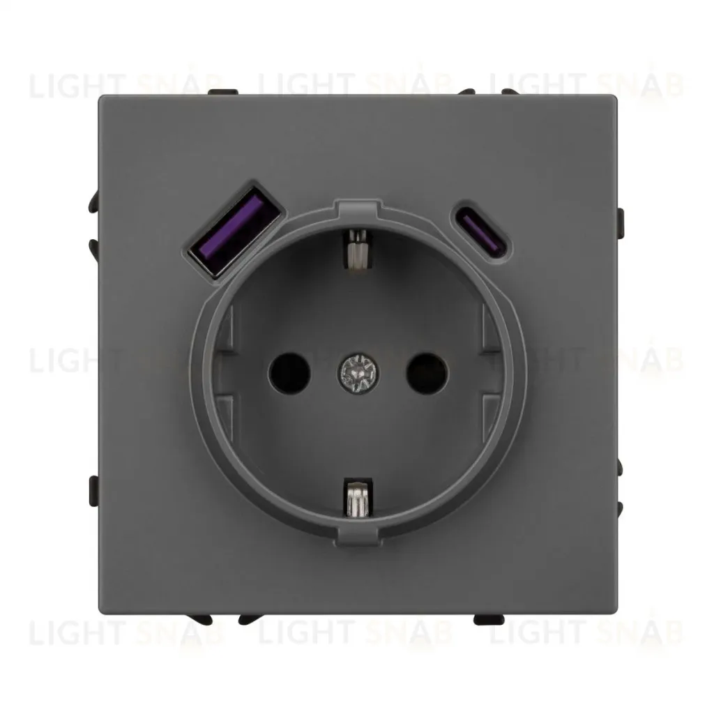 Механизм розетки с USB зарядкой Arlight SCT-NOBE-MUAC-SFPL-GR (230V, 16A) 054287 054287