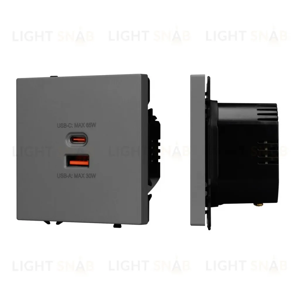 Механизм розетки с быстрой USB зарядкой Arlight SCT-NOBE-MUAC-SFPL-FC-GR (65W, QC3) 054319 054319