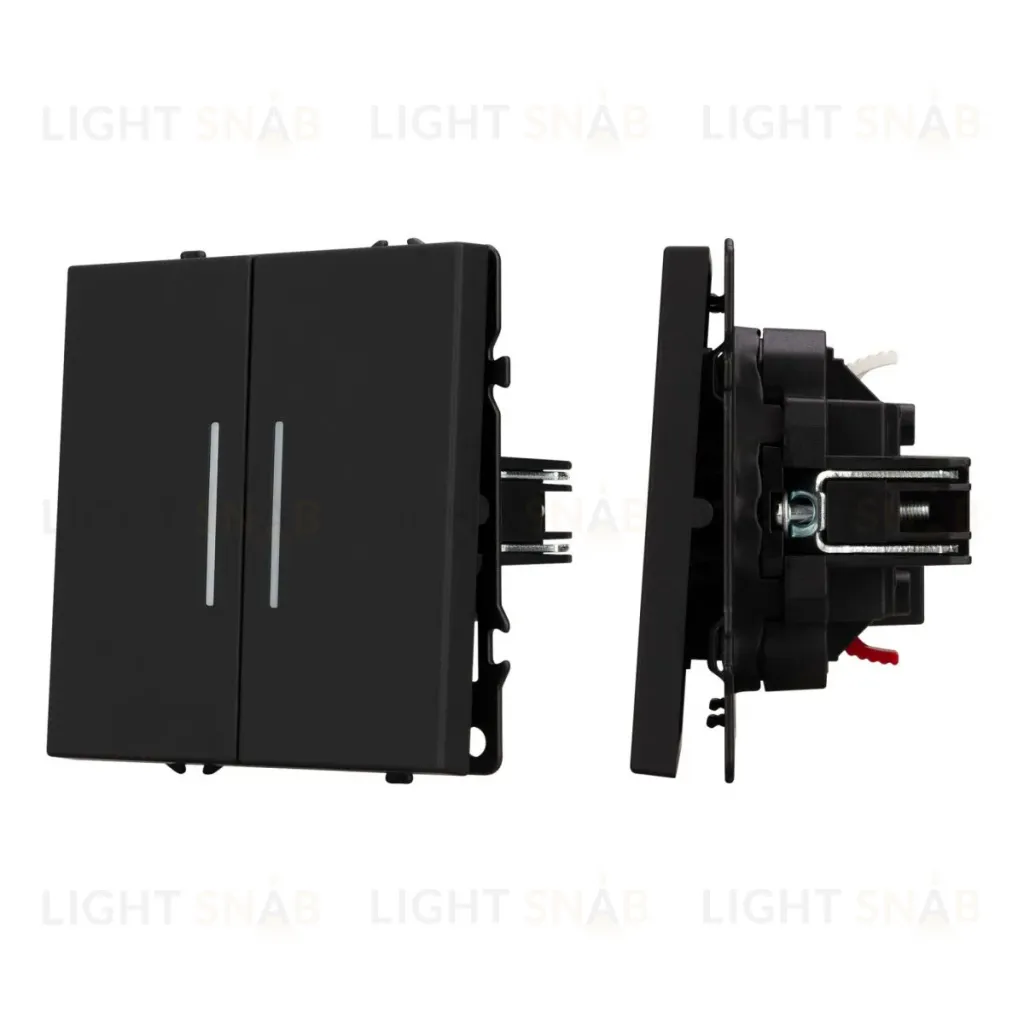 Механизм выключателя двухклавишный проходной Arlight LED SWT-NOBE-MKP2-SFPL-L-BK (230V, 10A) 054267 054267