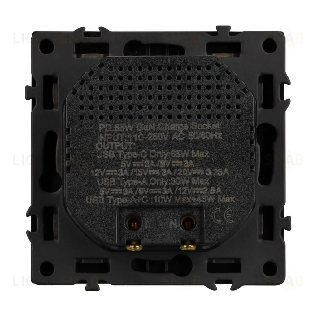 Механизм розетки с быстрой USB зарядкой Arlight SCT-NOBE-MUAC-SFPL-FC-BK (65W, QC3) 054317 054317