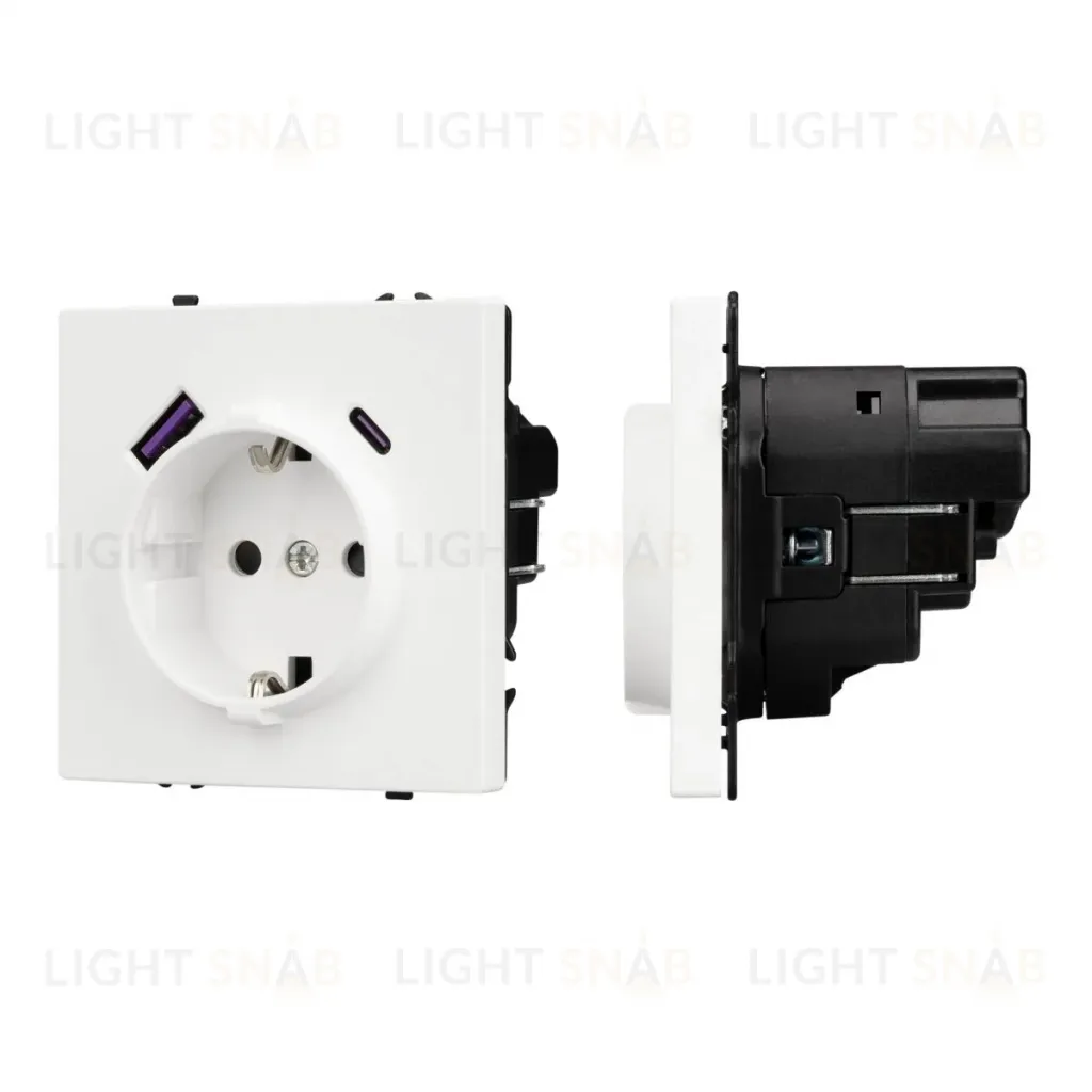 Механизм розетки с USB зарядкой Arlight SCT-NOBE-MUAC-SFPL-WH (230V, 16A) 054284 054284