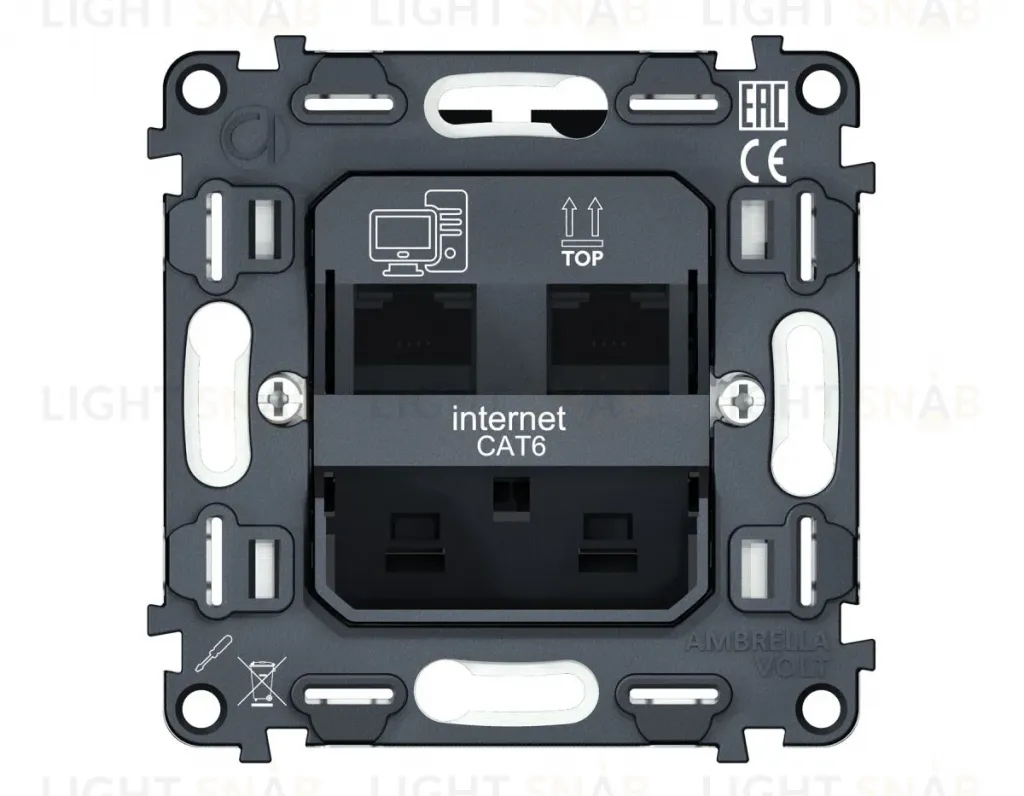 Механизм компьютерной двойной розетки RJ-45 (8P8C) CAT6 с автоматической защитной шторкой QUANT Ambrella Volt VM189 VM189