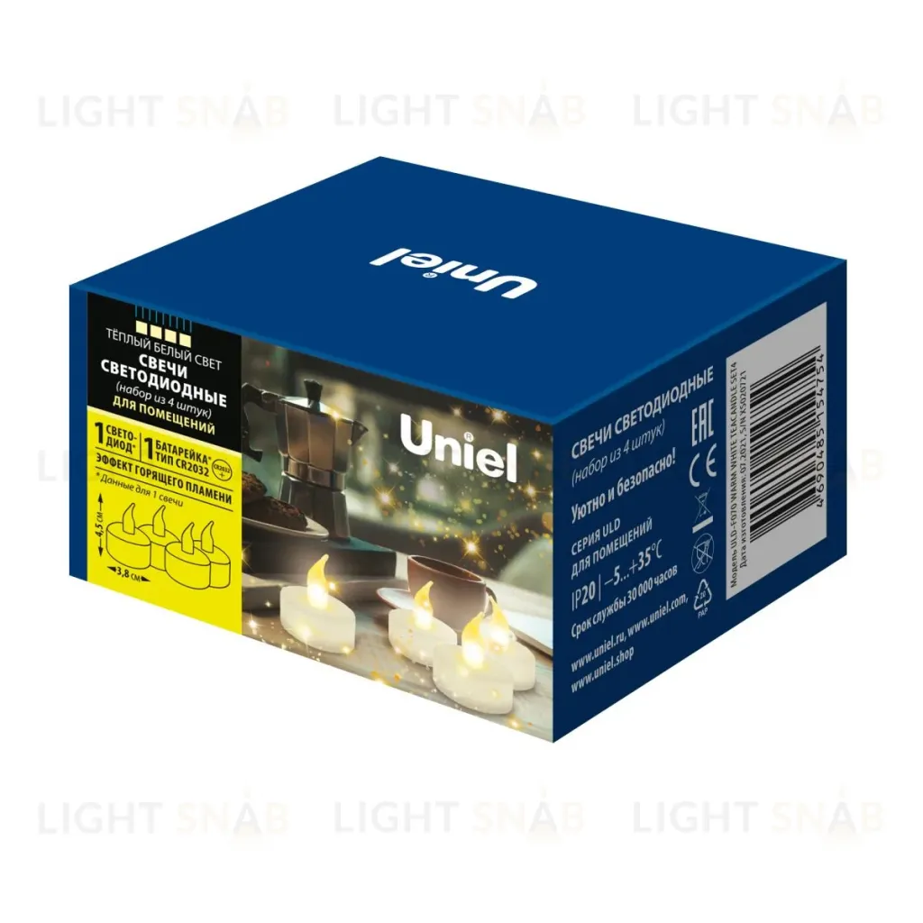 Набор свечей светодиодных Uniel ULD-F070 WARM WHITE TEACANDLE SET4 UL-00008592 ULD-F070 WARM WHITE TEACANDLE SET4
