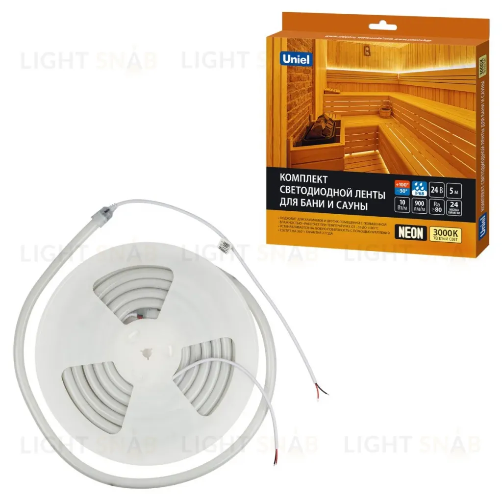 Комплект гибкого неона Uniel ULS-N40-2835-120LED/m-16mm-IP68-DC24V-10W/m-5M-3000K NEON SET01 UL-00012843 ULS-N40-2835-120LED/m-16mm-IP68-DC24V-10W/m-5M-3000K NEON SET01