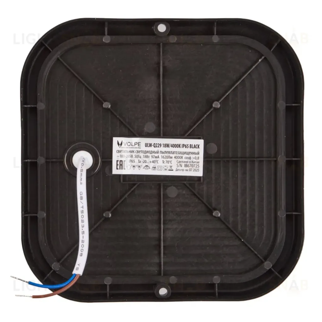 Накладной светильник влагозащищенный Volpe ULW-Q229 18W/4000K IP65 BLACK UL-00013194 ULW-Q229 18W/4000K IP65 BLACK