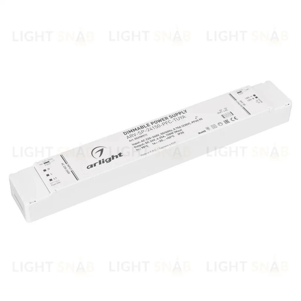 Блок питания диммируемый Arlight ARV-SP-24150-PFC-TUYA (24V, 6.25A, 150W, WiFi, 2.4G) (IP20 Пластик) 052989(1) 052989(1)