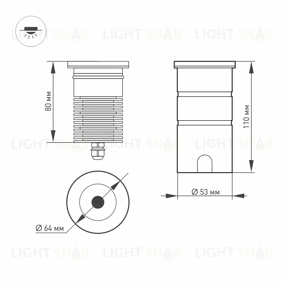Грунтовый светильник Arlight LTD-GROUND-R65-6W Warm2700 (SL, 24 deg, 230V) (IP67 Металл) 060623 060623