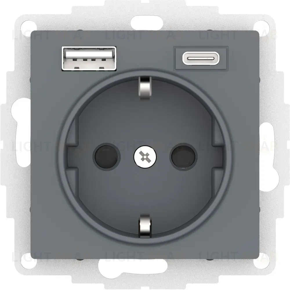 Розетка 16А с USB A+C (5В/2,4А/3 А, 2х5В/1,5А), мех Systeme Electric AtlasDesign Грифель ATN000732 ATN000732