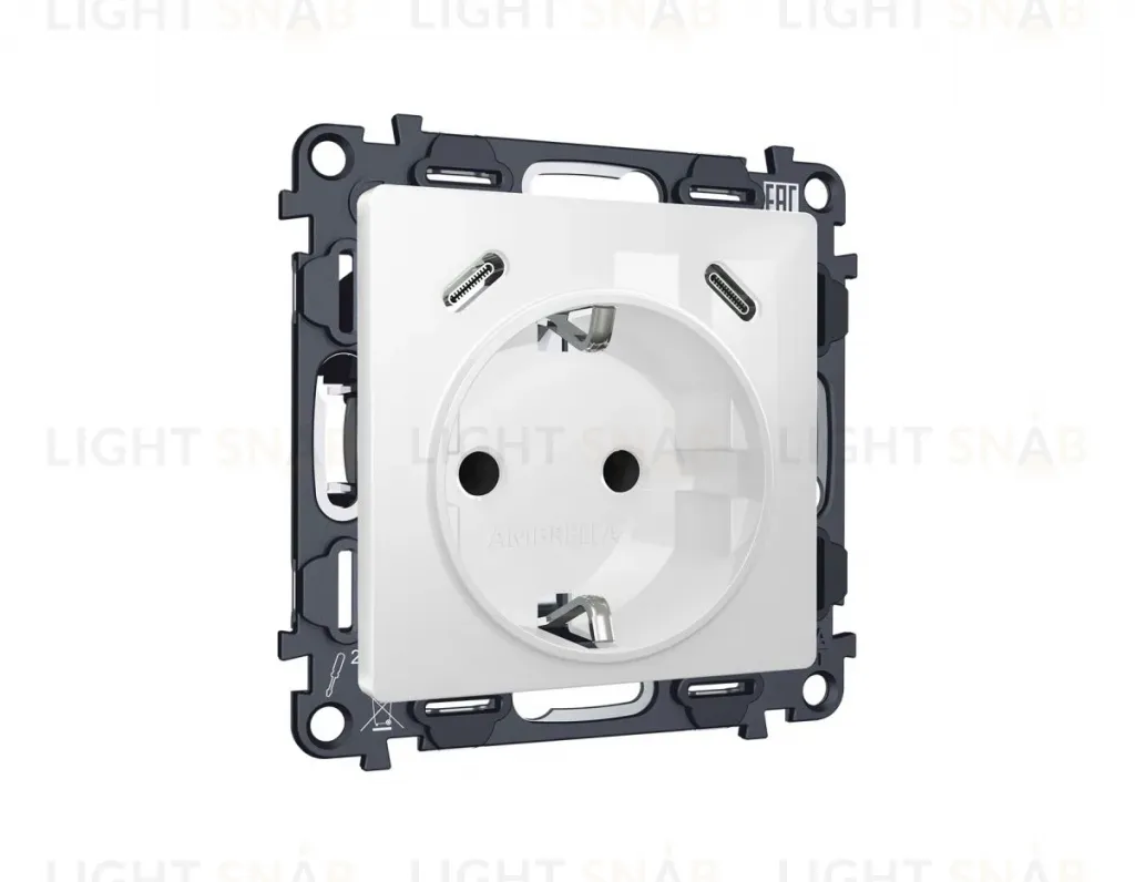 Комплект механизма электрической розетки 2USB С+C 20W с/з на винтовых зажимах 16A-250V Alfa Белый глянец Quant Ambrella Volt MA110510 (AP1105, VM165) MA110510