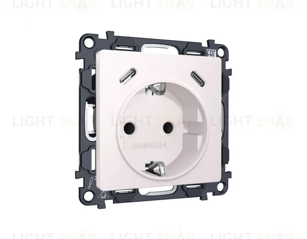Комплект механизма электрической розетки 2USB С+C 20W Ambrella Volt MA210510 (быстрая зарядка) с/з на винтовых зажимах 16A-250V Alfa Жемчуг Quant MA210510