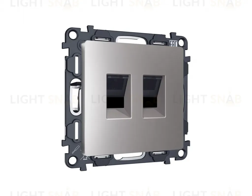 Комплект механизма компьютерной двойной розетки RJ-45 Ambrella Volt MA512110 (8P8C) CAT6 с автоматической защитной шторкой Alfa Сталь матовый Quant MA512110