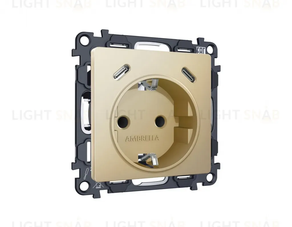 Комплект механизма электрической розетки 2USB С+C 20W Ambrella Volt MA610510 (быстрая зарядка) с/з на винтовых зажимах 16A-250V Alfa Шампань Quant MA610510